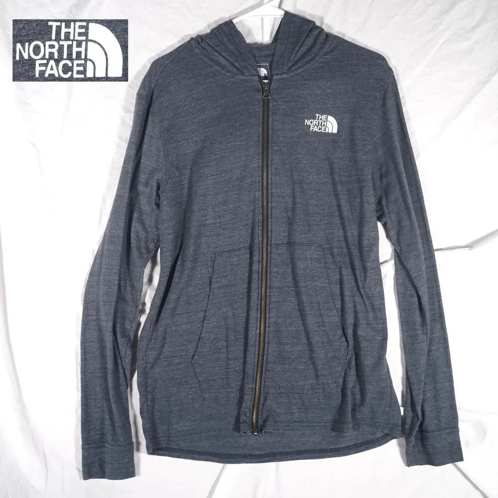 The North Face Full Zip Hoodie Grey American Flag Stars Logo Mens Medium